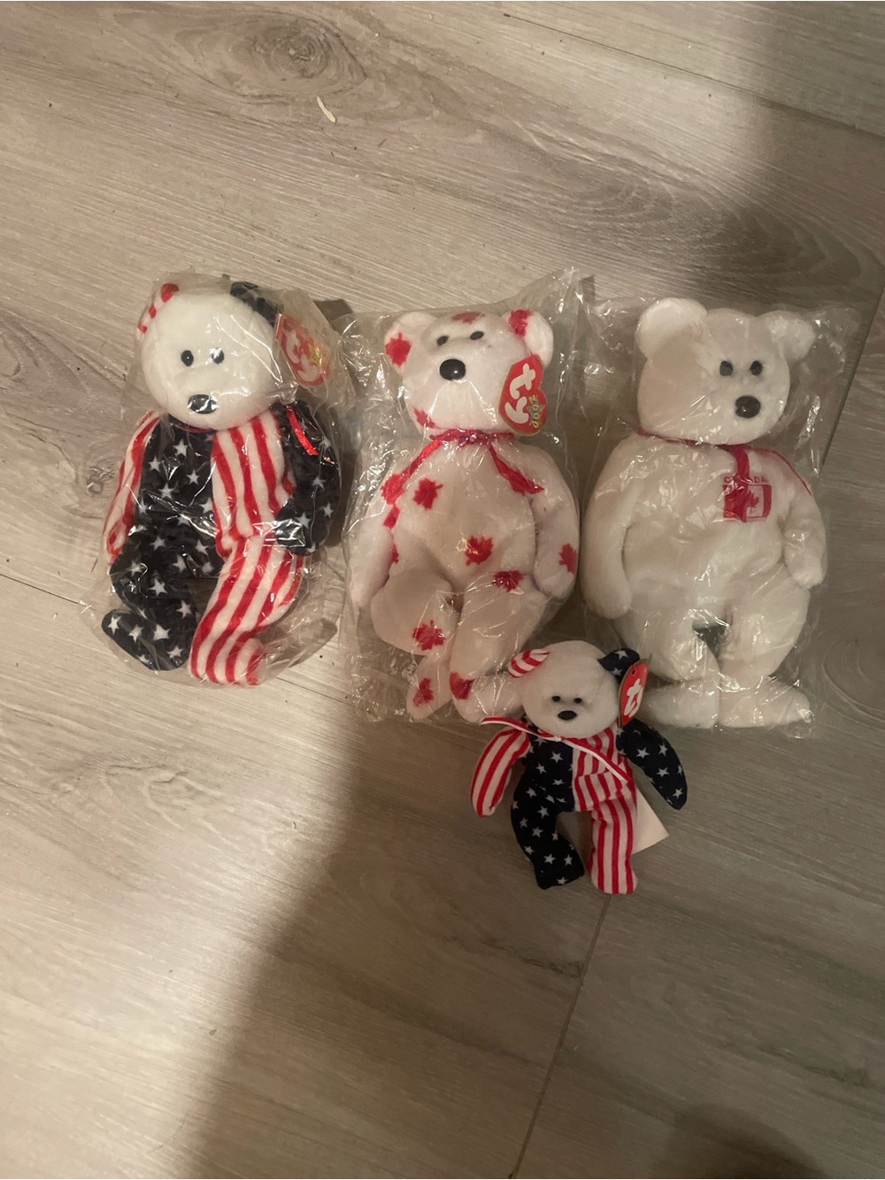 Ty Patriotic and Canadian Themed Plush Bear Set - Red White Blue